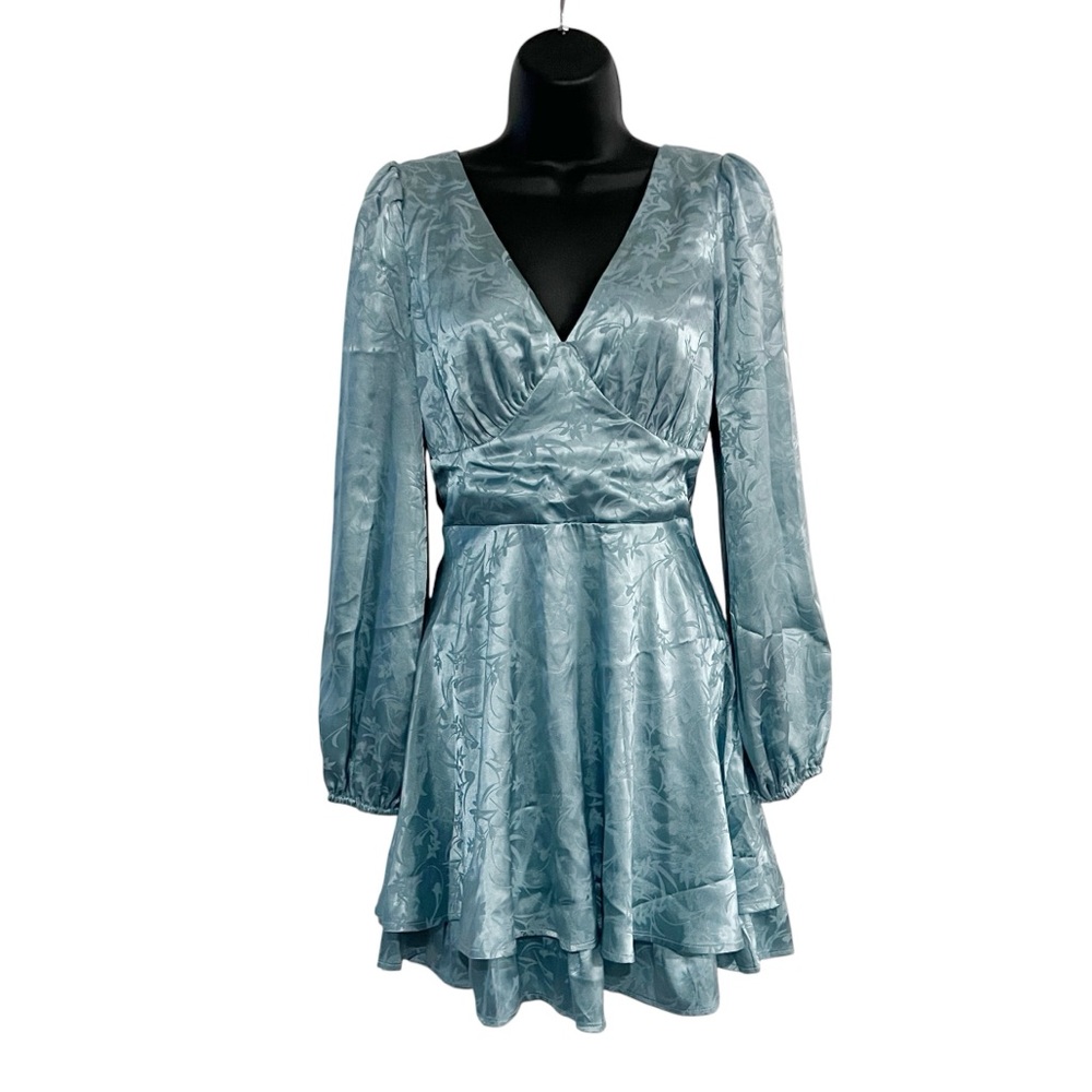 Evolutionary Apparel Blue Jacquard Tie Back Mini Dress